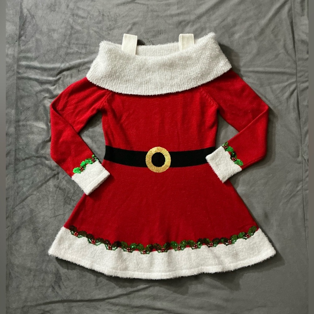 Holiday Time Red Santa Off Shoulder Longsleeve Christmas Dress